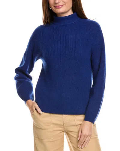Kier + J Ribbed Turtleneck Wool & Cashmere-blend Sweater In Blue