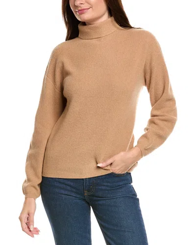 Kier + J Ribbed Turtleneck Wool & Cashmere-blend Sweater In Brown