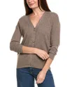 Kier + J Ribbed V-neck Wool & Cashmere-blend Cardigan In Brown