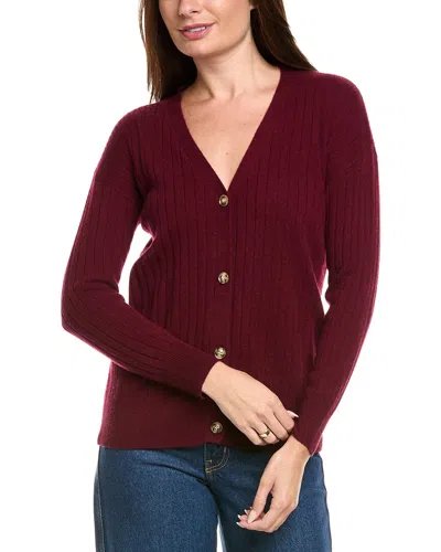 Kier + J Ribbed V-neck Wool & Cashmere-blend Cardigan In Burgundy