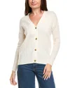 Kier + J Ribbed V-neck Wool & Cashmere-blend Cardigan In White