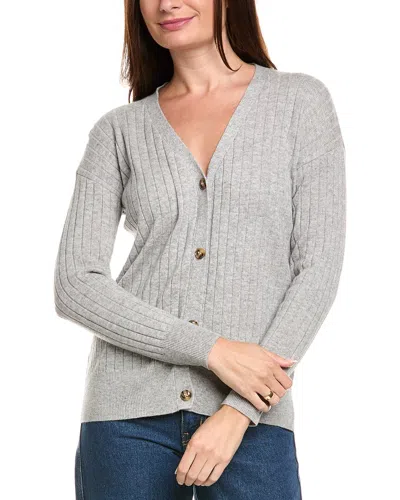 Kier + J Ribbed V-neck Wool & Cashmere-blend Cardigan In Grey