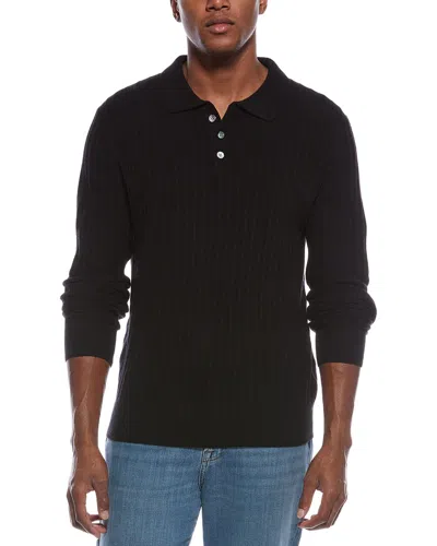 Kier + J Mixed Stitch Wool & Cashmere-blend Polo Sweater In Black