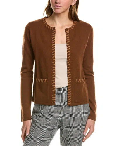 Kier + J Whipstitch Cashmere Cardigan In Brown