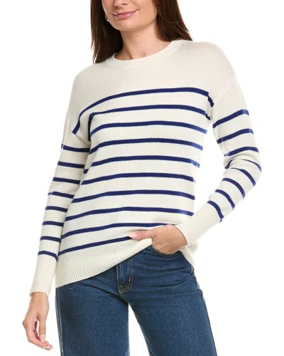 Kier + J Mock Neck Striped Wool & Cashmere-blend Sweater In White