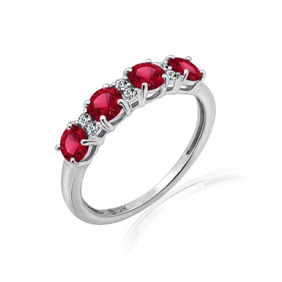 Kiera Women's White 4mm Round Cut Ruby With Lab Grown Diamond Half Band Ring In Metallic