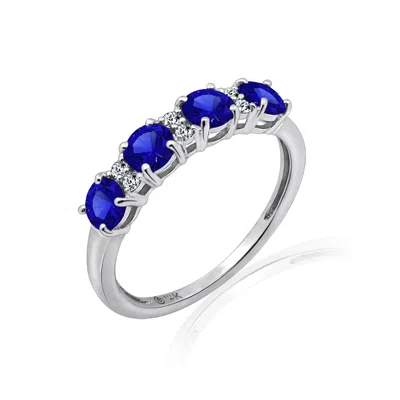 Kiera Women's White 4mm Round Cut Sapphire With Lab Grown Diamond Half Band Ring In Blue
