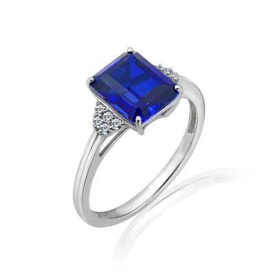 Kiera Women's White Emerald Cut Sapphire With Lab Grown Diamond Octagon Cocktail Ring In Blue