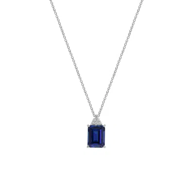 Kiera Women's White Emerald Cut Sapphire With Lab Grown Diamond Octagon Pendant Necklace In Metallic
