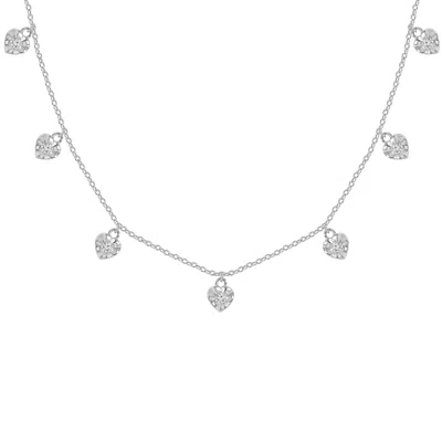 Kiera Women's White Lab Grown Diamond Heart Shaped Dangle Station Necklace