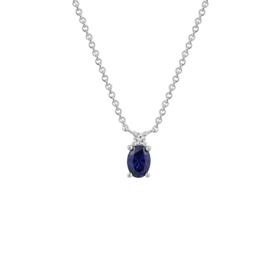 Kiera Women's White Sapphire Oval With Lab Grown Diamond Accent Two Stones Pendant Necklace In Blue