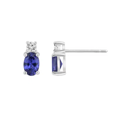 Kiera Women's White Sapphire Oval With Lab Grown Diamond Accent Two Stones Stud Earrings In Metallic