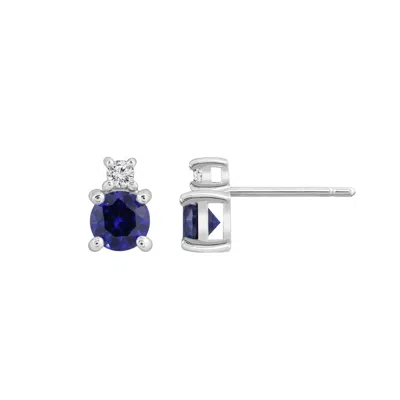 Kiera Women's White Sapphire Round With Lab Grown Diamond Accent Two Stones Stud Earrings In Blue