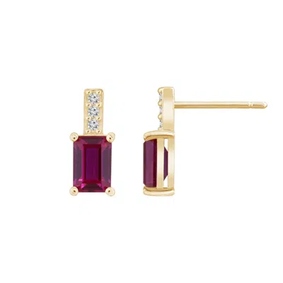 Kiera Women's Yellow Emerald Cut Ruby With Lab Grown Diamond Vertical Bar Drop Earrings In Gold