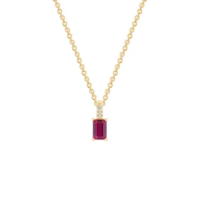 Kiera Women's Yellow Emerald Cut Ruby With Lab Grown Diamond Vertical Bar Pendant Necklace In Gold