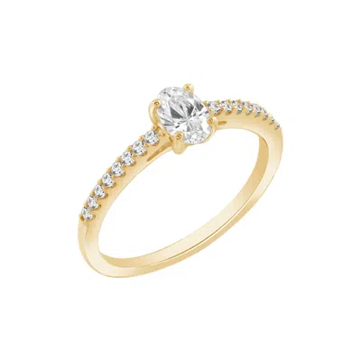 Kiera Women's Yellow  Lab Grown Diamond Half Carat Center Oval Cut Solitaire Ring With Pave Band