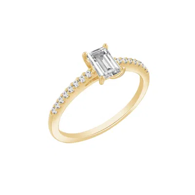 Kiera Women's Yellow Lab Grown Diamond Emerald Cut Solitaire Ring With Pave Band