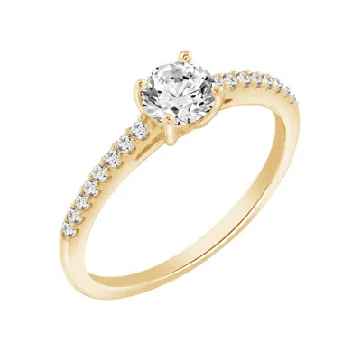 Kiera Women's Yellow Lab Grown Diamond Half Carat Center Round Cut Solitaire Ring With Pave Band