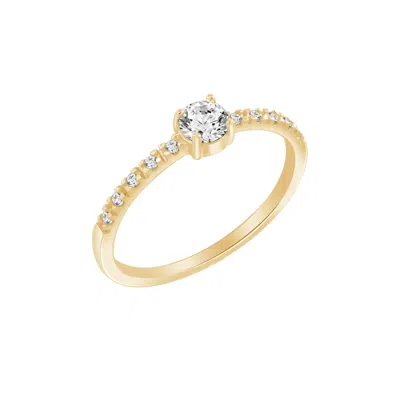 Kiera Women's Yellow Lab Grown Diamond Round Cut Solitaire Ring With Pave Band