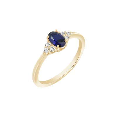 Kiera Women's Yellow Oval Cut Sapphire With Trio Lab Grown Diamond On Shank Engagement Ring In Gold
