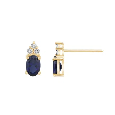 Kiera Women's Yellow Oval Cut Sapphire With Trio Lab Grown Diamond Stud Earrings In Multi