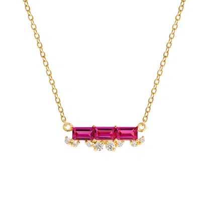 Kiera Women's Yellow Ruby Baguette With Floating Lab Grown Diamond Accent Bar Pendant Necklace In Gold