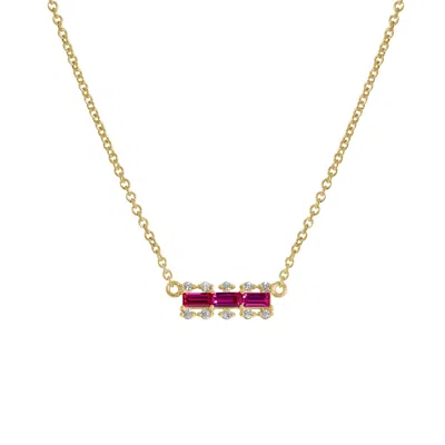 Kiera Women's Yellow Ruby Baguette With Lab Grown Diamond Accent Bar Pendant Necklace In Gold