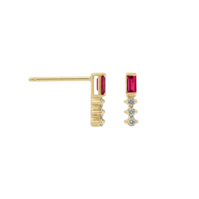 Kiera Women's Yellow Ruby Baguette With Round Lab Grown Diamond Bar Stud Earrings In Multi