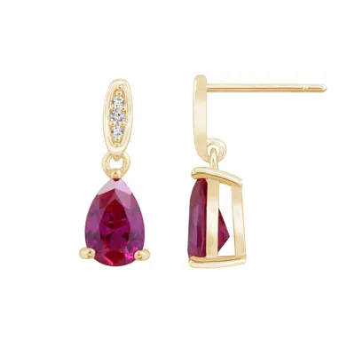 Kiera Women's Yellow Ruby Pear With Lab Grown Diamond Accent Drop Earrings In Gold