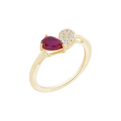 Kiera Women's Yellow Ruby Pear With Lab Grown Diamond Accent Heart Saphed Ring In Gold