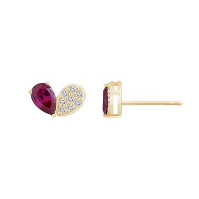 Kiera Women's Yellow Ruby Pear With Lab Grown Diamond Accent Heart Saphed Stud Earrings In Gold