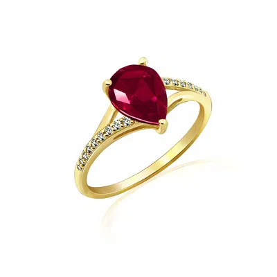 Kiera Women's Yellow Ruby Pear With Lab Grown Diamond Accent Ring In Gold