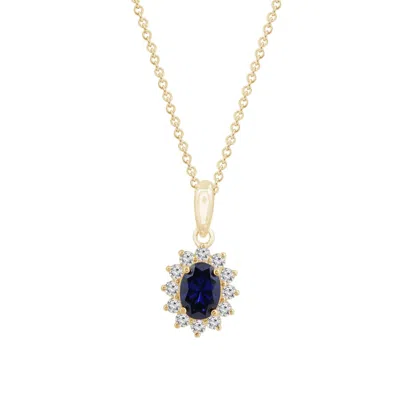 Kiera Women's Yellow Sapphire Oval With Lab Grown Diamond Accent Halo Pendant Necklace In Gold