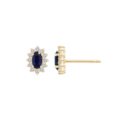Kiera Women's Yellow Sapphire Oval With Lab Grown Diamond Accent Halo Stud Earrings In Blue