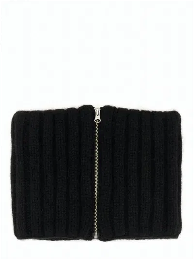Kijima Takayuki Ribbed Knit Scarf With Central Silver Zipper In Black