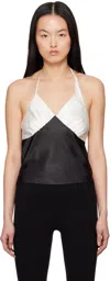 Kijun Black & Off-white Satin Shirring Halter Top In Black/ivory