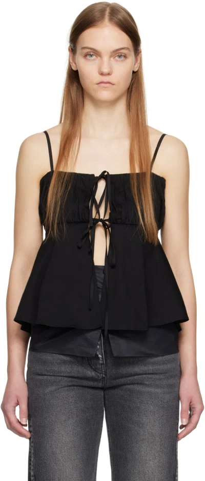 Kijun Black Shirring Tie Camisole