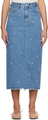 Kijun Blue Flower Denim Maxi Skirt In Blue