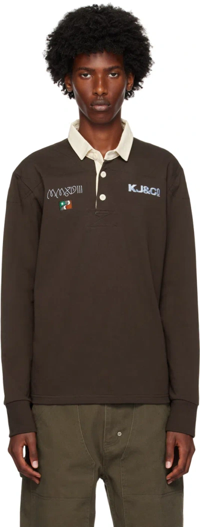 Kijun Brown Embroidered Polo In Dark Brown