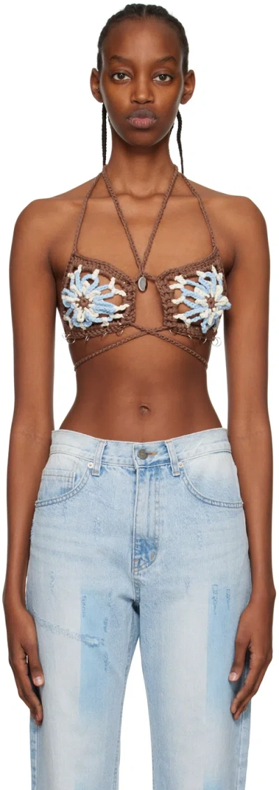 Kijun Crochet Flower Bra In Brown