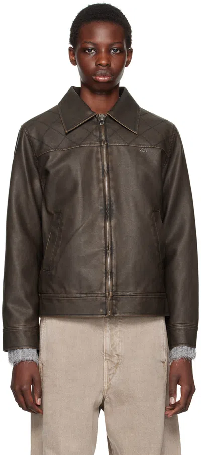 Kijun Brown Stitched Faux-leather Jacket In Dark_brown