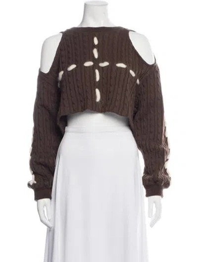 Pre-owned Kijun Graphic Print Crew Neck Sweater In Brown