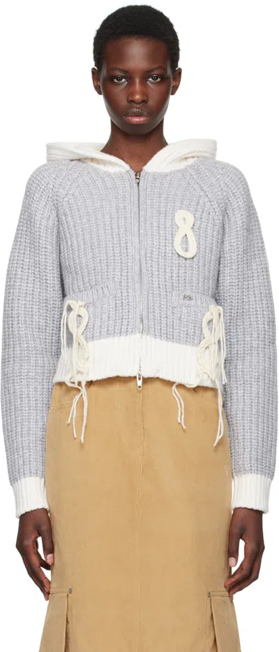 Kijun Gray Crochet Knit Hoodie In Grey/ivory