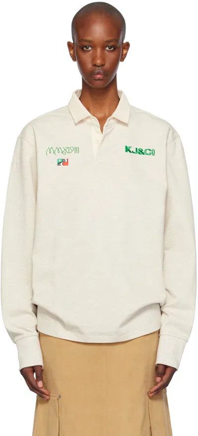 Kijun Gray Rugby Long Sleeve Polo In Melange_oatmeal