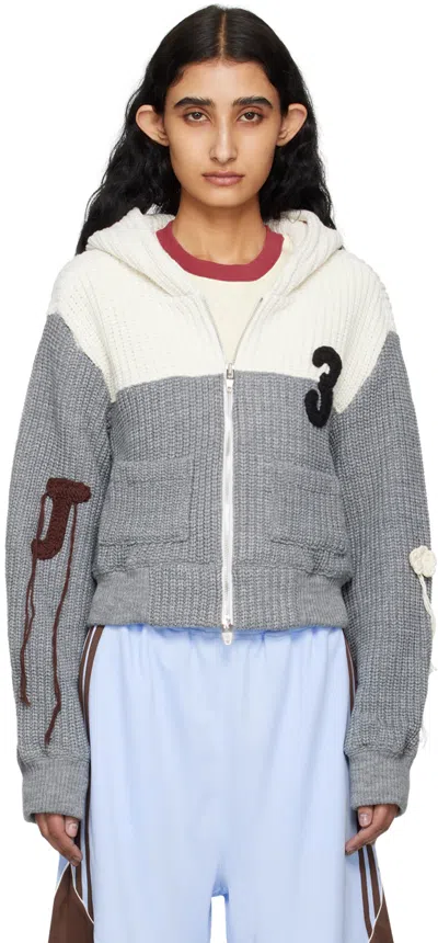Kijun Gray Zip-up Hoodie In Grey / Ivory
