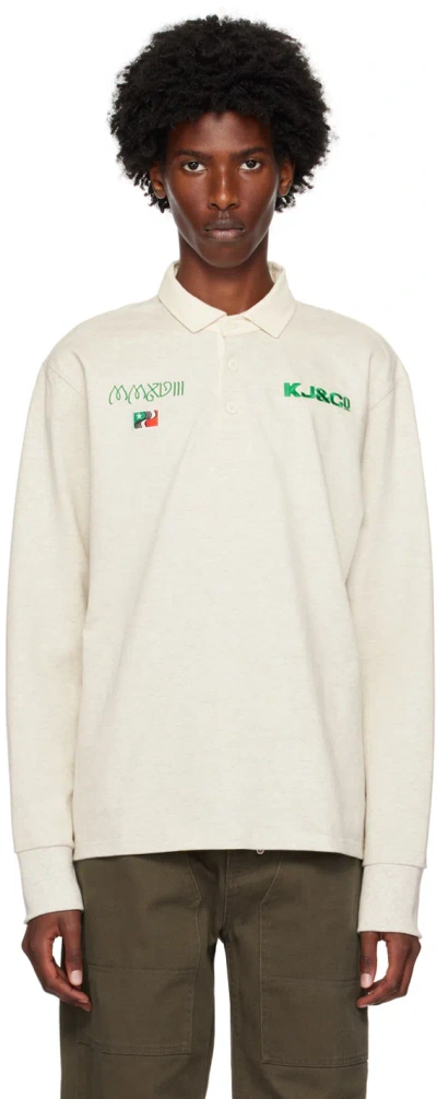 Kijun Grey Embroidered Rugby Polo In Melange Oatmeal