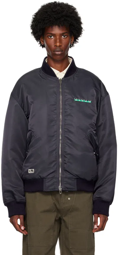 Kijun Navy Embroidered Logo Ma-1 Bomber Jacket