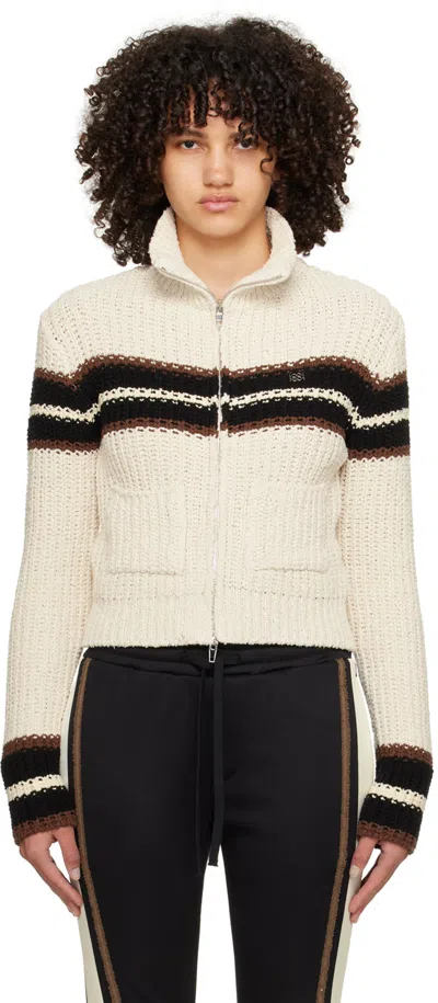 Kijun Off-white Line Cardigan In Ivory/black