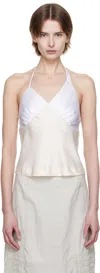 Kijun Off-white Satin Shirring Halter Top In Butter/off White