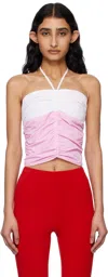 Kijun Pink & Off-white Shirring Halter Top In Pink/off-white